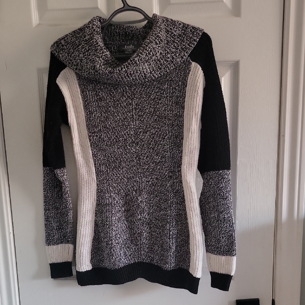 Knox Rose Black and White Cowl Neck Sweater with Marled Knit